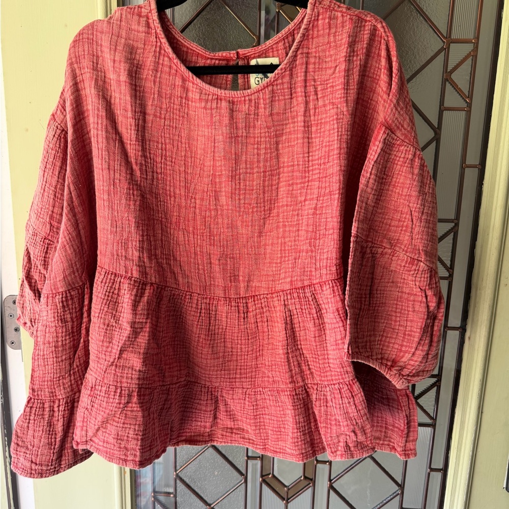 Jaded Gypsy thick guaze textured rusty pink color  NWT  Peplum Blouse OS $125